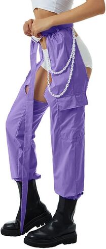 Women Fashion Cargo Pants High Rise Sweatpants Rave Reflective Pants Solid Color Color Block in Saudi Arabia