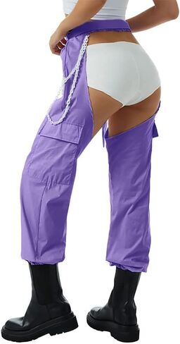 Women Fashion Cargo Pants High Rise Sweatpants Rave Reflective Pants Solid Color Color Block in Saudi Arabia