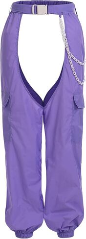 Women Fashion Cargo Pants High Rise Sweatpants Rave Reflective Pants Solid Color Color Block in Saudi Arabia