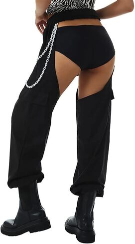 Women Fashion Cargo Pants High Rise Sweatpants Rave Reflective Pants Solid Color Color Block in Saudi Arabia