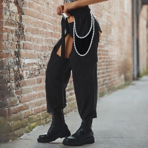Women Fashion Cargo Pants High Rise Sweatpants Rave Reflective Pants Solid Color Color Block in Saudi Arabia