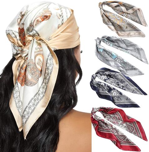 AWAYTR 23" Satin Bandanas for Women Head Scarf Like Silk Scarf for Hair Scarf Satin Neck Scarf Silk Hair Bandana Headscarf in Saudi Arabia
