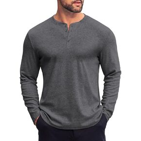 COOFANDY Mens Henley Shirts Long Sleeve Fashion Tee Shirts Slim Fit 4 Buttons T-Shirts Casual Basic Pullover Top
