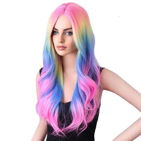 BERON Purple Wig for Women Long Wavy Wig Purple Long Curly Wigs Lavender Purple Synthetic Wig for Daily Party