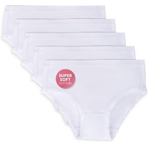 Feathers Solid White Snug Tagless Super Soft Cotton Underwear - Girls Underwear Briefs Panties 5-Pack (White)