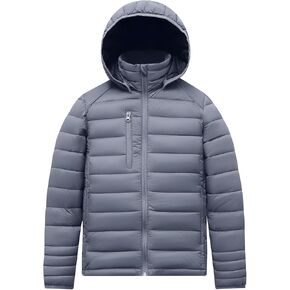 fit space Classic Puffer Jacket for Girl Boy Synthetic Down Jacket Lightweight Winter Warm Coat Padded Quilted Zip-Off Hood