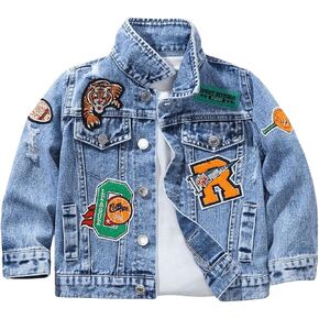 WDIRARA Boy's Button Down Graphic Denim Jacket Long Sleeve Collared Denim Coat Casual Outerwear