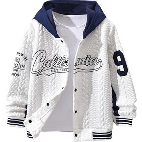 SOLY HUX Boy's Letter Graphic Hoodies Jacket Long Sleeve Button Down Textured Fall Clothes Outerwear