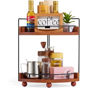 2 Tier Coffee Station Organizer Shelf-Acacia Wood Corner Countertop Organizer for Coffee Bar Accessories Decor,Countertop Corner Shelf for Bathroom Counter Organizer Kitchen Organizers and Storage