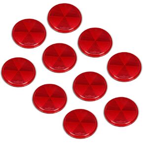 10 Pack Red Self Adhesive Round Reflectors, Road Safety Stick-on Rear Reflectors for Trailer Caravan Truck Lorry or Agricultural Machines