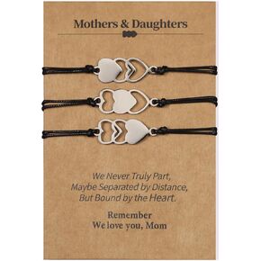 Mother Daughter Jewelry Heart Bracelets Gifts Set for 3,4 Silver- Bracelet Gifts for Mom from Daughter, Christmas Mom Gifts Stocking Stuffers Presents, Heart to Heart Matching Moms & Daughters