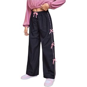 Floerns Girl's Drawstring Waist Bowknot Trousers Cute Wide Leg Track Pants