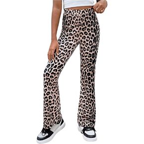 Floerns Girl's Leopard Print Elastic Waist Bootcut Pants Street Flare Leg Pants