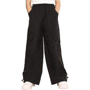 SHENHE Girl's Parachute Pants Wide Leg Cargo Pants Drawstring Elastic Waist Track Pants
