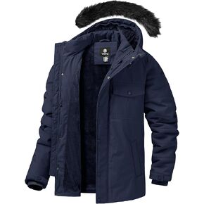 CHEXPEL Mens Winter Jacket Puffy Parka Jacket with Fur Hood Waterproof & Windproof Long Winter Coat Fleece Lined Men Jacket