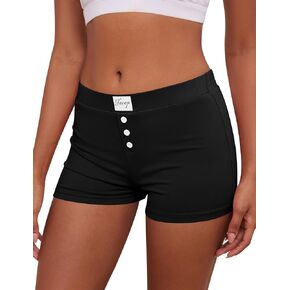 IECCP Women Low Waist Y2K Lounge Shorts Soft Elastic Button Front Comfy Stretch Sexy Skinny Pajama Bottoms Cute Sleep Shorts