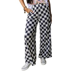Lightweight Wide Leg Checkered Pants for Women Fashion Casual Loose Fit Plaid Trousers Sweatpants Pajama Pants Bottoms