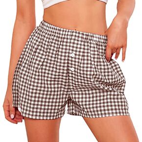 PRETTYGARDEN Womens Boxer Shorts 2025 Summer Casual Lounge Sleep Gingham Pajama Y2K Plaid Short Pants with Pockets