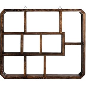 Shadow Box Display Shelf, 15x12.25 Inch 9-Slot Wood Floating Multi-Slot Wall Mounted & Freestanding Farmhouse Decor Display Case for Wall Table or Desk(Paulownia Wood)
