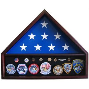 Memorial Funeral Flag Display Case Medal Display Case Flag Case Shadow Box Holder Stand, for a Folded Burial Flag 23" Wide X 11" Height, 16" on The 2 Sides