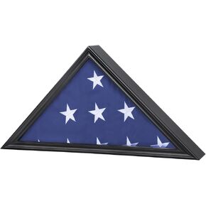 Large Burial Flag Display Case American Flag Solid Wood Display Case Fits 5’ X 9.5’ Folded Flag Military Shadow Box with Tempered Glass and Certificate Holder, Mahogany Finish