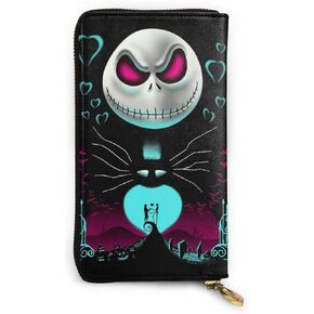 Nightmare Before Christmas RFID Blocking Money Organizers Genuine Leather Wallet Business Zip Wallet for Men,Women