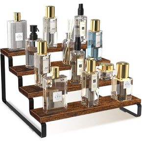 Wooden Display Riser Stand, 4 Tier Perfume Organizer Tiered Cologne Organizer for Men, Spice Rack Organizer, Display Shelf for Perfume, Party, Makeup, Spice, Figure, Dolls Collection