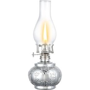 Large Vintage Oil Lamp Color Glass Kerosene Lamp Lantern Classic Retro Oil Lamps for Indoor Use Decorative Hurricane Lamp Oil Lantern for Tabletop Decor Emergency Lighting