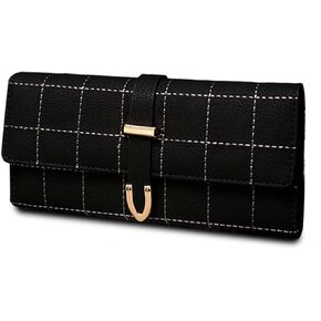 ACECAR Wallet for Women Long Retro Frosted Bag Cover Type Tri-fold Square Money Clip Large Capacity Multi-functional Banknote Clip Coin Purse (Rose Red)