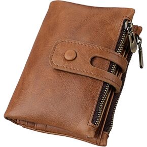 Vintage Small Women's wallet RFID Blocking Chain ladies purse leather (brown)