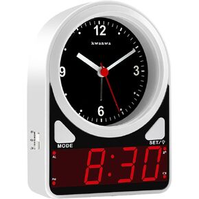 KWANWA Alarm Clock, Analog Clock & LED Digital Clock, Slient Clock, Light Sensor LED Clock, Snooze, 12Hr, Alarm Clock for Bedroom, Living Room, Bookshelf, Kids, Elderly, Easy to Set, White