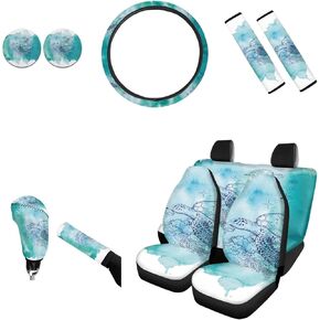 AFPANQZ Stylish Pineapples Car Seat Covers Full Set with Steering Wheel Cover/Gear Shift Knob Cover/Car Handbrake Cover/Seat Belt Shoulder Pads/Cup Holder Universal 11 Piece Gift Black Green