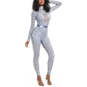 Sparkle Rhinestone Jumpsuit Dance Costumes for Women Bodycon Hot Drilling Process Drag Queen Outfit Tight Party Clubwear Gray S M