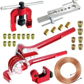3/16 Inch Brake Line Kit Include 25 FT Copper-Plated Brake Lines with 20pcs Fitting, Single Flare Tool, Brake line Bender and Tube Cutter, 3/16 Inch Brake Line Tools kit