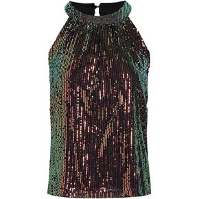 Fenyong Sequin Halter Tops for Women Sleeveless Dressy Sparkle Tank Tops Party Club Concert Cocktail Vest Camisole Shirt