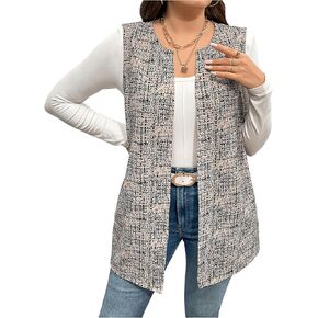 MakeMeChic Women's Plus Size Open Front Sleeveless Vest Dressy Outerwear Jacket