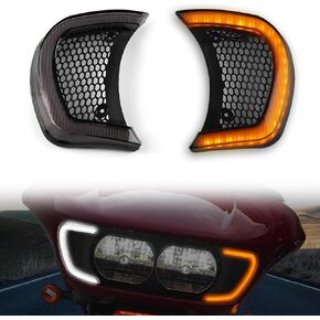 LED Headlight Vent Turn Signal for Road Glide, LED Fairing Vent Accent Lamp Indicator Side Lights for Harley Road Glide FLTRX Special FLTRXS CVO Ultra FLTRX 2015-2024 Accessories, Smoked Lens