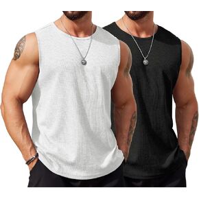 COOFANDY Men's Workout Tank Tops Sleeveless Gym Muscle Tee Shirts 2 Pack Casual Breathable Waffle Knit Tanks
