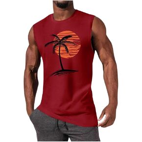 Mens Summer Beach Tank Top Tropical Hawaiian Palm Tree Print Sleeveless Shirts Muscle Tee Vacation Shirts