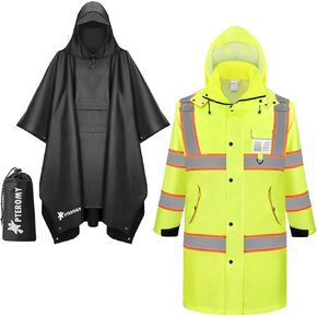Hooded Rain Poncho + Reflective Trench Coat