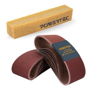 POWERTEC 3 x 21 Inch Sanding Belts, 10 Each of 80/120/320 Grit, 30PK, Aluminum Oxide Belt Sander Sanding Belt Assortment for Portable Belt Sander, Wood & Paint Sanding, Metal Polishing (110436)