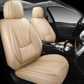 Full Coverage Car Seat Covers Universal Fit for Cars SUVs Pick-up Trucks with Waterproof Leatherette in Automotive Vehicle Interior Accessories (Beige, Full Set(5 Seats))