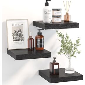 Fixwal Floating Shelves for Wall, Small Black Shelves Wall Mounted Shelf for Bathroom, Living Room, Bedroom, Kitchen Decor (Set of 3, 8x8)