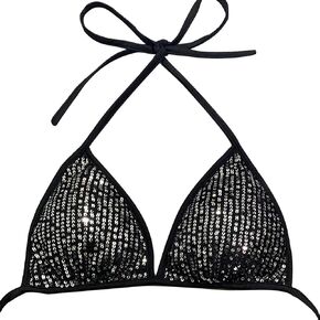 Women's Sequin Bikini Tops Sparky Halter Triangle Swimsuit Pool Party Tops Glitter Bra Rave Tops