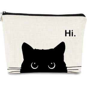 Cat Makeup Bag,Cute Makeup Bag,Cat Lover Gifts For Women,Black Cat Gifts,Hi Cat Kitty Kitten Cats Cosmetic Bag Zipper Travel Toiletry Bag,Teen Girl Gifts,Cat Purse，Birthday Gift