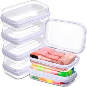 Sanwuta 6 Pcs Clear Hard Zipper Case Hard Plastic Zipper Pouches Makeup Bag Transparent Cases for Snacks Hard Plastic Storage Organizer Portable Box for Travel(White,7.87 x 5.9 x 2 Inch)