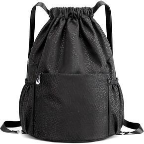 Drawstring Backpack Waterproof Small Gym Bag for Women String Backpack, Sports Gym Sack Cinch Bag with Multi Pockets (Pink)