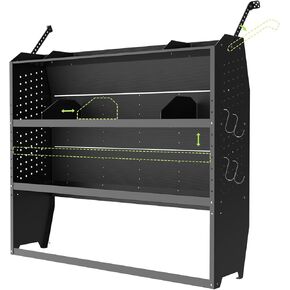 StarONE Cargo Van Shelving Storage Fit for Ford Transit,GMC,Chevy Express,NV,Promaster,Sprinter and Metris w/Hooks,Black,Steel,52" W x 46" H x 13" D
