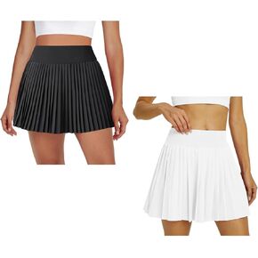 تنانير تنس نسائية بطيات مع شورت جيب باللونين الأبيض والأسود in Kuwait