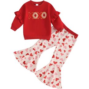 Toddler Baby Girl Christmas Outfit Long Sleeve Gingerbread Man Sweatshirt Bowknot Bell Bottoms Xmas Fall Clothes